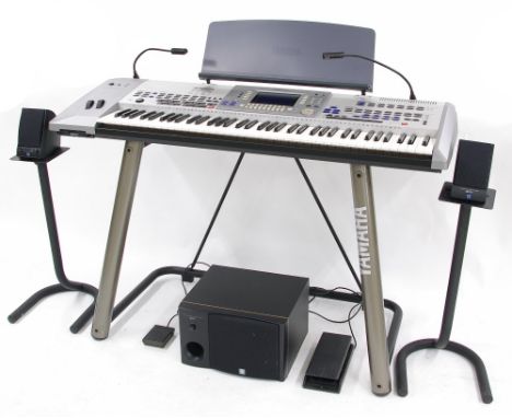 Yamaha 9000 Pro keyboard, with stand and cover, complete with lights, a Yamaha YST-MS50 speaker system, speaker stands, expre