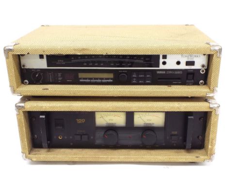 Realistic MPA Stereo Power PA amplifier, within a light tweed rack case; together with a Yamaha SPX990 multi effects processo
