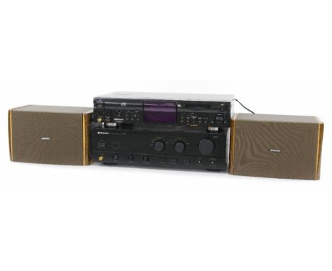 Pair of Bose Style 171 BW speakers (damages to side veneer); together with a Pioneer A-445 stereo amplifier and Grundig MDC65