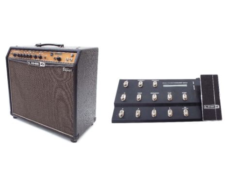 Bogner designed Line 6 Spider Valve 112 guitar amplifier, made in China, with FBV Shortboard MK 2 pedal board