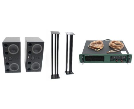 Pair of Dynaudio Acoustics M2 speakers, made in Denmark, ser. nos. 808883 and 808955, boxed, associated stands included (fixi
