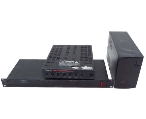 Roland SRA-50 stereo power amplifier; together with a Juice Goose 8.0 power distribution centre (USA plug) and an East Model 