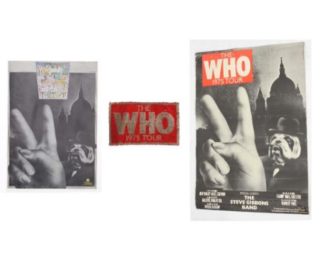 The Who - 1975 tour poster, 33" x 23", with a 1975 tour patch and official tour programme 