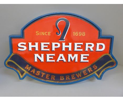 A Shepherd Neame Master Brewers enamel pub sign with fibreglass frame, 48cm 