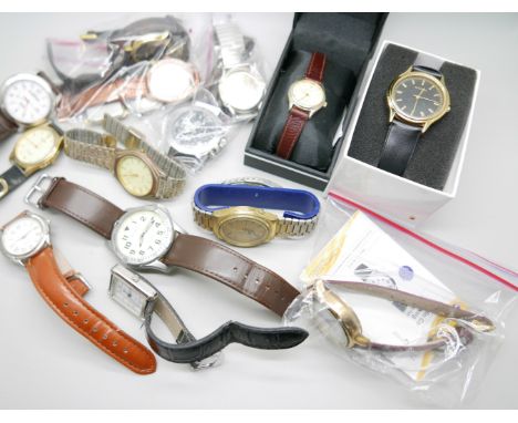 A collection of wristwatches including Timex Expedition, Pulsar, Sekonda, Pierre Cardin, etc. 