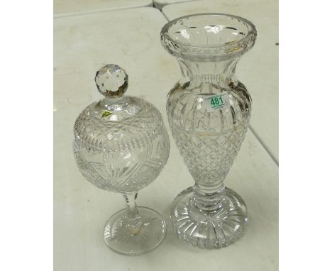 A Cavan crystal Bon Bon footed caddy: together with a good quality vase. Height of vase 41cm 