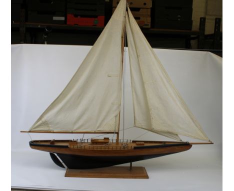 Vintage model wooden sailing boat/clipper on stand: overall height 106cm. 