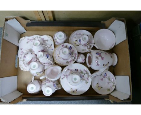 Tuscan China Floral &amp; Buttlerfly Decorated Tea ware: 36 (2 cups damaged) 