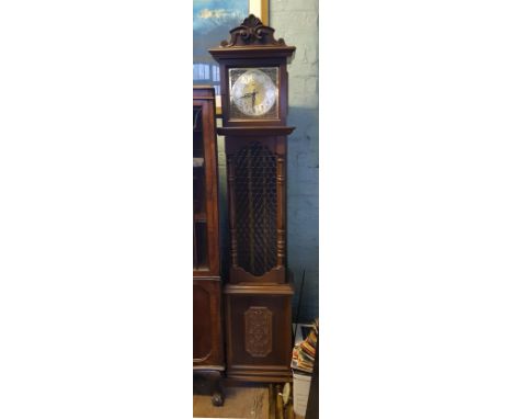 Reproduction oak 8 day grandfather clock: with weights and pendulum, 200cm high. 