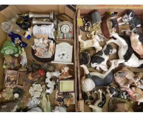 A large collection of ceramic and resin figures: mainly cats and dogs, Country Artists etc (2 trays). 