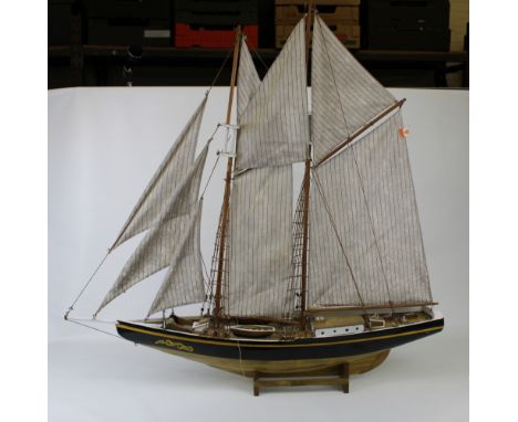 Vintage model wooden sailing boat/clipper on stand: overall height 89cm. 