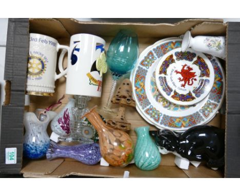 A mixed collection of items to include: Caithness &amp; Similar Studio Glass, Gladstone Pottery Museum Tankard, similar Rotar