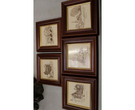 Five framed tiles with local interest: Congleton/Astbury etc (5). 