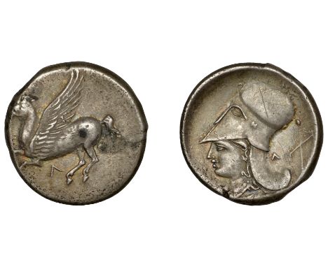 Greek Coinages, AKARNANIA, Leukas, Stater, c. 320-280, Pegasos flying left, λ below, rev. helmeted head of Athena left, λ and