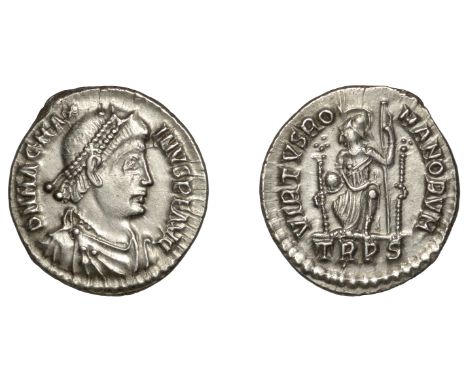 Roman Imperial Coinage, Magnus Maximus (383-388), Siliqua, Trier, 383-8, d n mag max-imvs p f avg, pearl-diademed, draped and