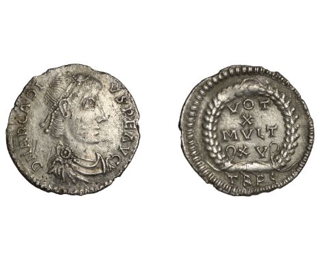 Irregular Issue   Roman Imperial Coinage, Arcadius (383-408), An irregular silver Siliqua naming Arcadius, d n arcadi-vs pe a