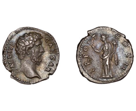 Roman Imperial Coinage, Ælius (Cæsar 136-138), Denarius, 137, bare head right, rev. tr pot cos ii, Felicitas standing left, h