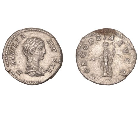 Roman Imperial Coinage, Plautilla (Augusta 202-205), Denarius, c. 202, draped bust right with braided hair, rev. Concordia st