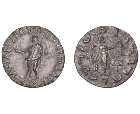 Oriental Greek Coinage, INDO-SKYTHIANS, Maues, Tetradrachm, Zeus standing left, rev. Victory standing right holding wreath, m