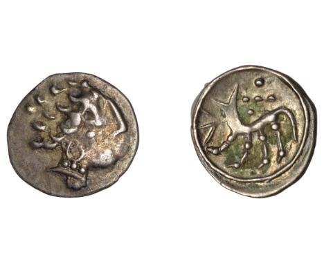 CISALPINE GAUL, Liguri (?), silver Obol, after the coinage of Massalia, 1st century BC, female head right, rev. stylised quad