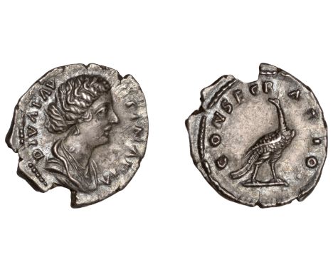 Roman Imperial Coinage, Diva Faustina I (Consecrated in 141), Denarius, 176-80, draped bust right, rev. consecratio, peacock 