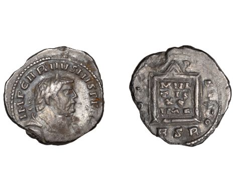 A Rare RSR Denarius   Roman Imperial Coinage, Carausius (286-293), Denarius, London, 286, imp caravsivs p f avg, laureate, dr