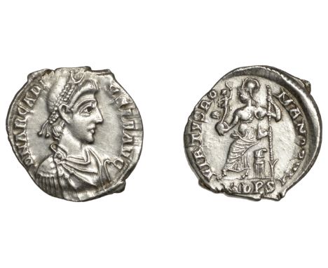 Roman Imperial Coinage, Arcadius (383-408), Siliqua, Milan, 395-402, d n arcadi-vs p f avg, pearl-diademed, draped and cuiras