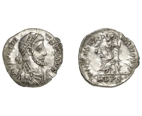 Roman Imperial Coinage, Eugenius (392-394), Siliqua, Milan, d n evgeni-vs p f avg, pearl-diademed, draped and cuirassed bust 