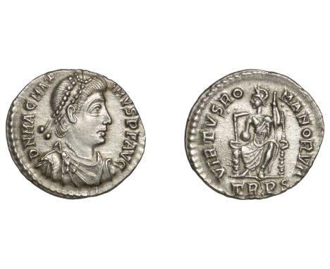 Roman Imperial Coinage, Magnus Maximus (383-388), Siliqua, Trier, d n mag max-imvs p f avg, pearl-diademed, draped and cuiras