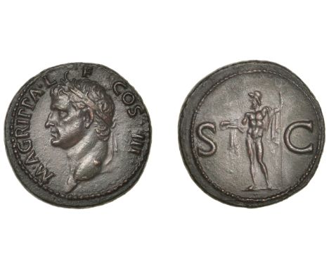 Roman Imperial Coinage, Agrippa (d. 12 BC), As, restitution issue under Gaius (Caligula), Rome, c. 37-41, bust left, wearing 