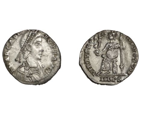 Roman Imperial Coinage, Arcadius (383-408), Siliqua, Milan, 395-402, d n arcadi-vs p f avg, pearl-diademed, draped and cuiras