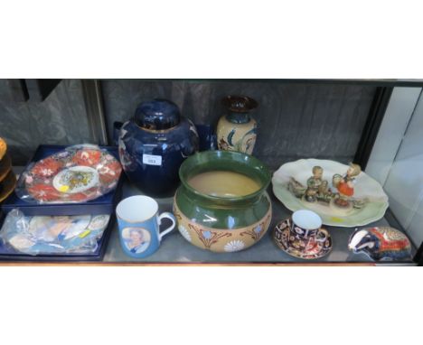 A Carltonware colbalt blue ginger jar, 21cm high, Royal Worcester commemorative plates and mug, Royal Crown Derby badger pape