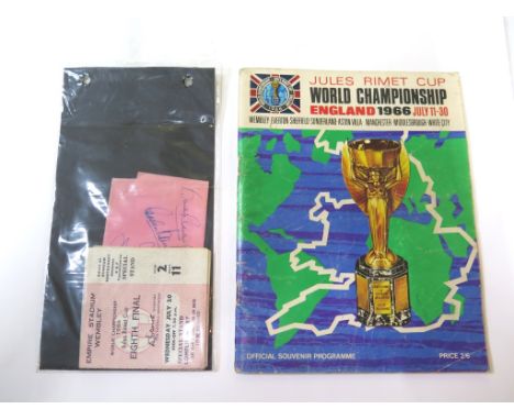 1966 World Cup tickets and autographs, including Bobby Charlton, Gordon Banks and two others on a typed invitation to a recep