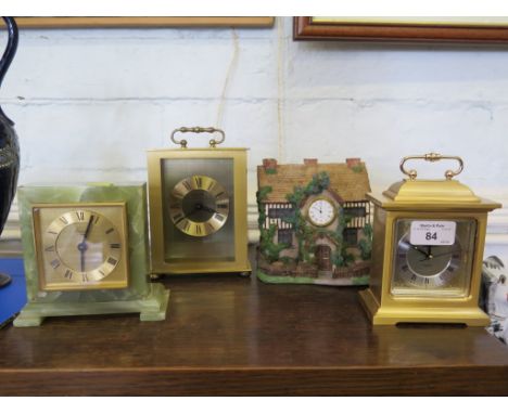 Seth Thomas brass cased mantel alarm clock together with a Baronet of London onyx cased clock and a model of an Old Country h