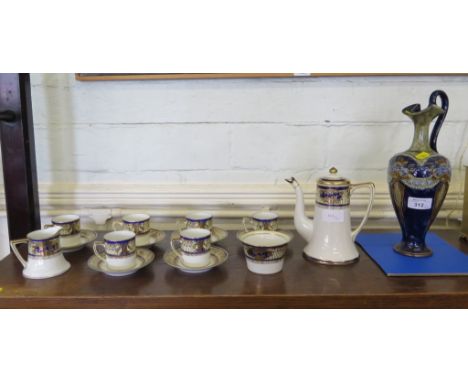 A Royal Doulton stoneware ewer in blue and green, 29cm high and a Noritake coffee service