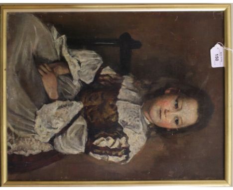 Reginald Standish - Hartrick (1864-1950) Half length portrait of a seated girl Oil on canvas Signed and dated 18?? 45cm x 35c