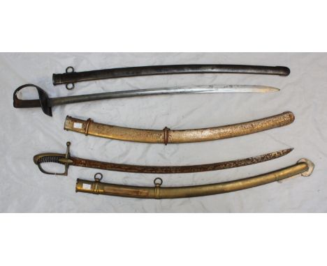 A 19th century cavalry sword by Robert Mole &amp; Sons, with scabbard, WD stamp, lacking grip, together with another light ca