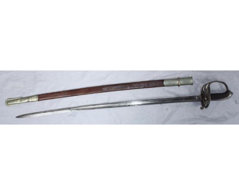 An 1822 Pattern Queen Victoria Light Infantry Officers Sword, 33" slightly curved blade with three-qurater fullered pipe-back