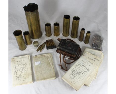 A WW1 Vest Pocket Autographic Kodak camera in leather case, together with five WW1 folding linen maps of Belgium and small qu