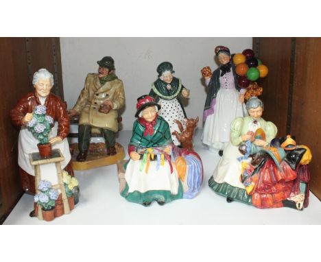 SECTION 21.  Six Royal Doulton figures including 'The Wardrobe Mistress HN 2145', 'Flora HN 2349', 'Old Mother Hubbard HN 231