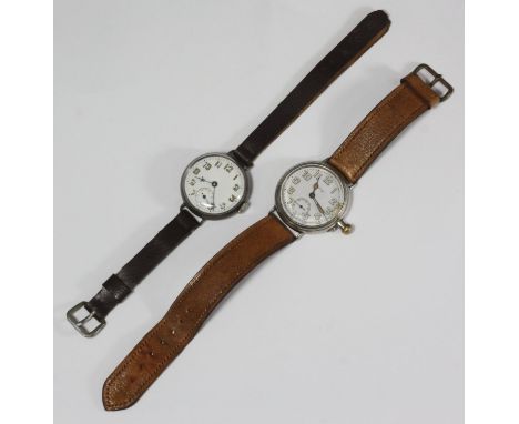 Two early 20th century watches, one a converted pocket watch by Asprey, the white enamel dial with Arabic numerals denoting h