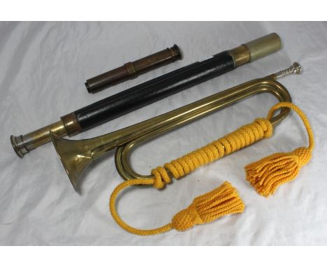 A two-drawer leather bound telescope marked M.I.O. I.O.F 1941, together with a small Ross, London Patt.2019 telescope and a f