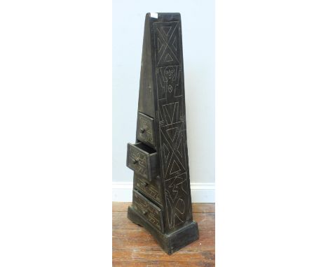 A painted wooden and metal-bound travelling trunk, twin metal handles, painted initials to the cover 'CFD', 87cm wide, togeth