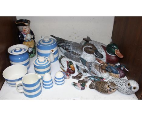 SECTION 8.  A quantity of blue and white striped Cornishware, mostly by TG Green, including salt &amp; pepper, teapot and jug