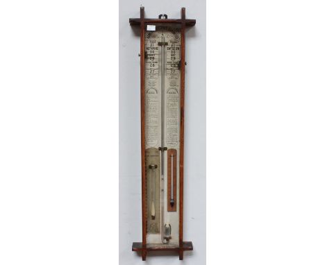 A 19th century Admiral Fitzroy's Barometer, with curved mercury barometer, thermometer and paper charts marking 'Admiral Fitz