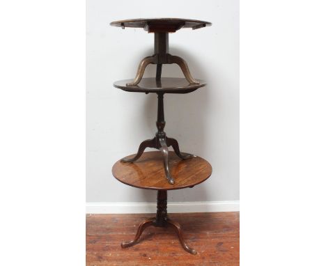 Three various 19th century stained oak circular tripod tables 