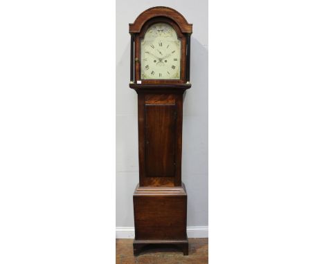 An early 19th century 8-day longcase clock, dial inscribed Harris, Bath, with painted arched-square dial with subsidiary seco