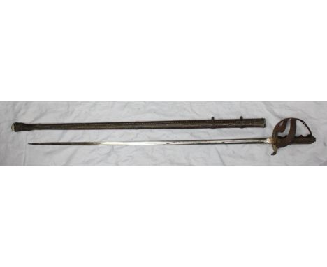 A late 19th/early 20th century army officer's dress sword, with 33.75" double-edged blade with fuller, tier-drop pierced knuc