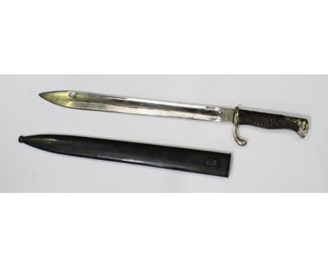 A WW1 German Mauser 'butchers' bayonet with lacquered metal scabbard 