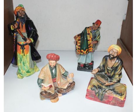 SECTION 18.  Four Royal Doulton figures including 'Blue Beard HN 2105', 'Omar Khayam HN 2247', 'Mendicant HN 1365' and 'Carpe